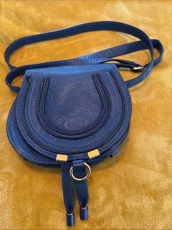 Chloe Handbags - Chloe Marcie Small saddle bag blue leather